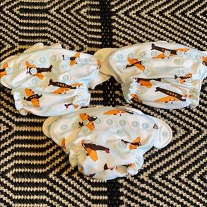 3 grovia newborn cloth diapers AIO airplanes